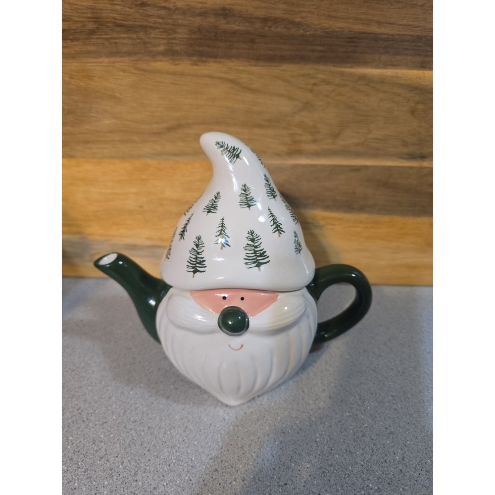 Santa's Workshop Gnome Teapot Green With Trees Winter Wonderland